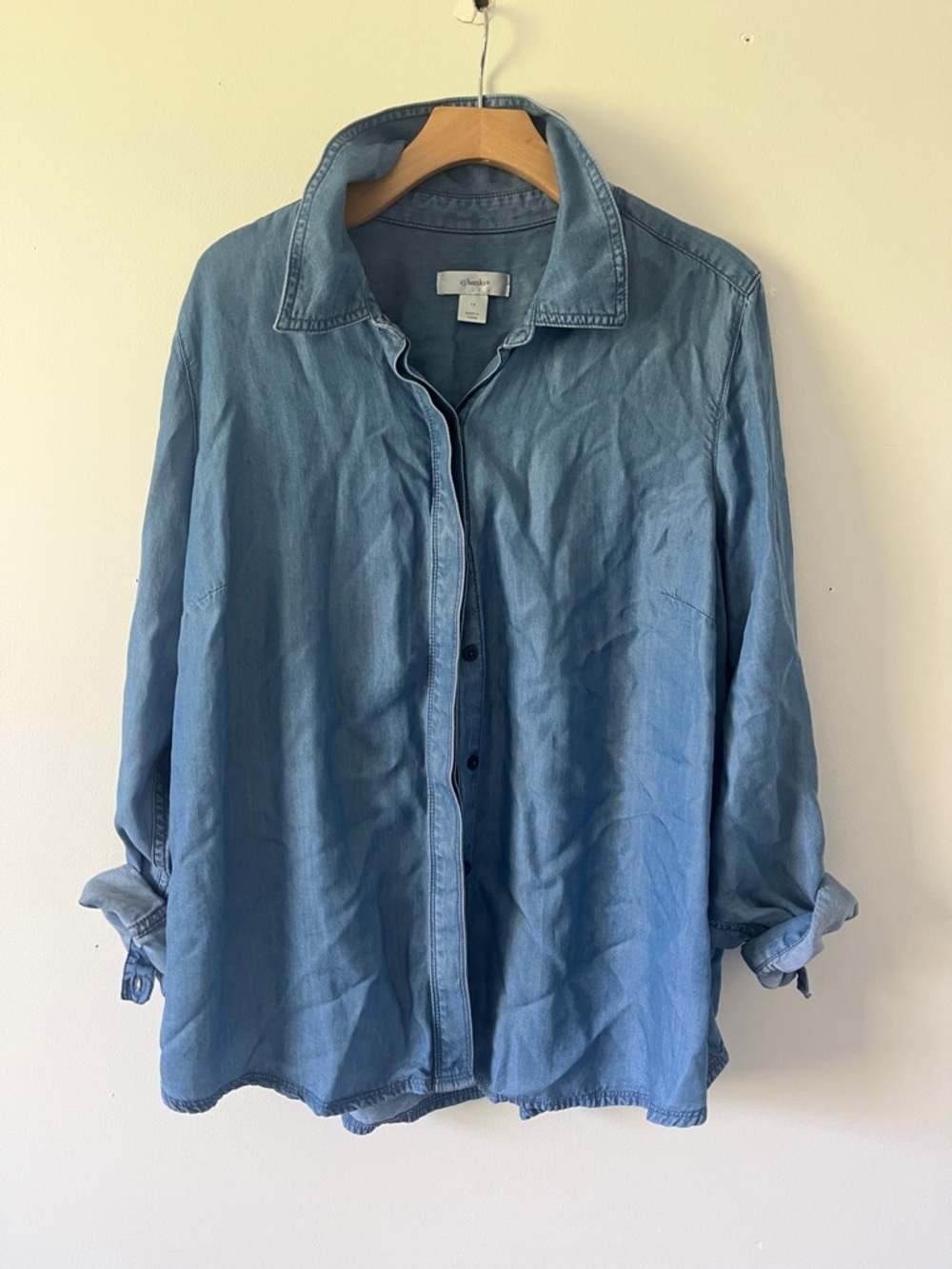Light Wash Denim Button-Up Shirt 100% Lyocell Size 1X